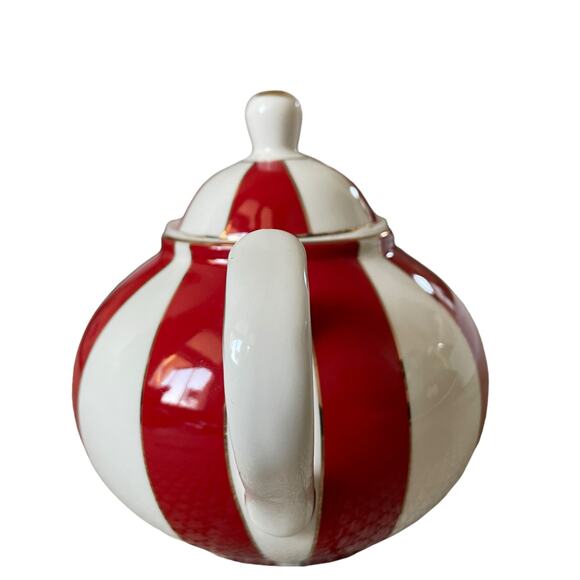 Grace Teaware Fine Porcelain Teapot Holiday Red White Gold Peppermint Stripe New - Picture 6 of 16